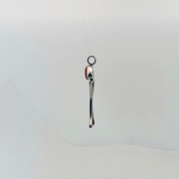 Vintage Sterling Silver 925 Red Stone Modernist Hourglass Pendant Estate Jewelry - Picture 4 of 9